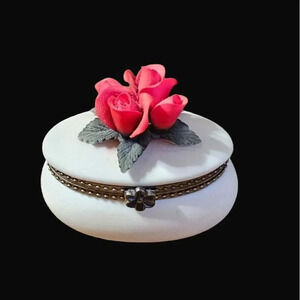 Andrea by Sadek Trinket Jewelry Box Hand Painted Vtg Red Porcelain Rosebuds